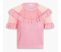 Ribbed point d'esprit-paneled cotton top - Pink