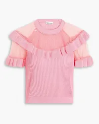 RED Valentino Ribbed point d'esprit-paneled cotton top - Pink Pink