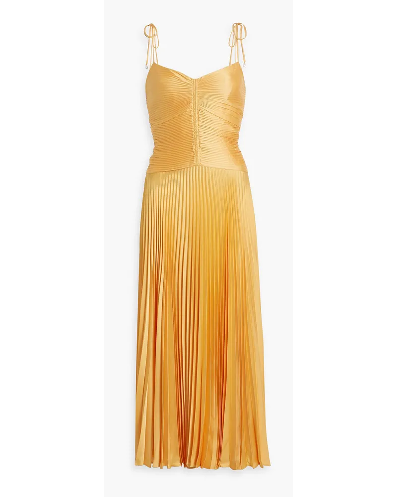 Derek Lam Rochelle pleated satin-crepe midi dress - Yellow Yellow