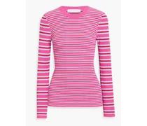 Striped ribbed-knit top - Pink