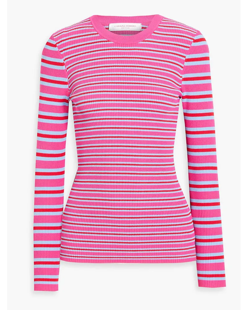 Carolina Herrera New York Striped ribbed-knit top - Pink Pink