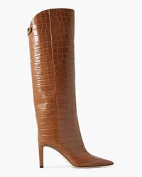 Jimmy Choo Alizze 85 croc-effect glossed-leather knee boots - Brown Brown