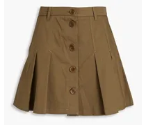 Button-detailed pleated stretch-cotton twill mini skirt - Green