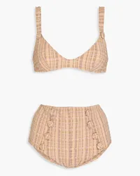 Lisa Marie Fernandez Magdalena button-embellished seersucker bikini - Neutral Neutral