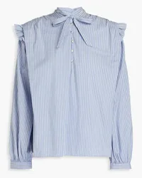 Maje Pussy-bow striped cotton-blend blouse - Blue Blue