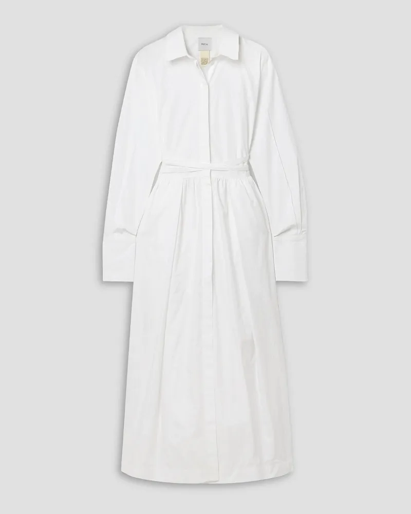 Patou Belted pleated cotton-poplin midi shirt dress - White White