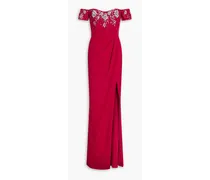 Off-the-shoulder embellished crepe gown - Red