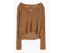 Crocheted linen sweater - Brown
