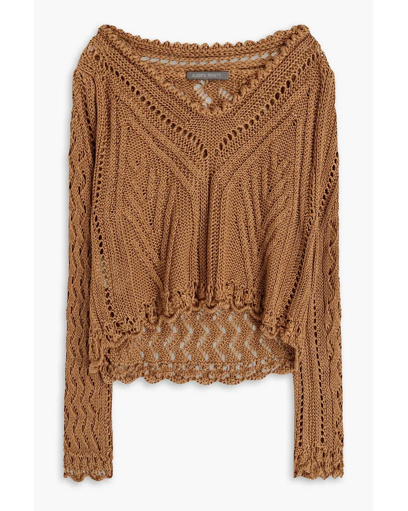 Alberta Ferretti Crocheted linen sweater - Brown Brown