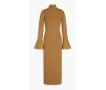 Metallic ribbed-knit midi dress - Brown