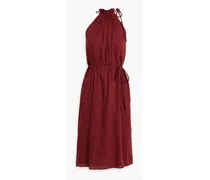 Striped fil coupé cotton-jacquard dress - Red