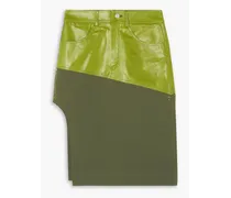 Sevilla asymmetric leather and cotton-blend twill skirt - Green