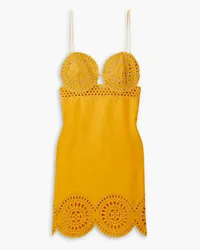 Stella McCartney Broderie anglaise and twill mini dress - Yellow Yellow