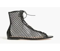 Helena stretch-leather and fishnet ankle boots - Black