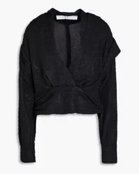 IRO Wrap-effect cropped jacquard blouse - Black Black