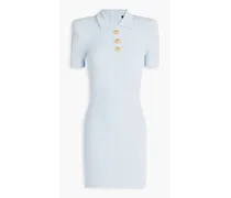 Button-embellished ribbed-knit mini dress - Blue