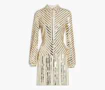 Valentino Garavani Sequin-embellished pleated silk crepe de chine mini dress - Metallic Metallic