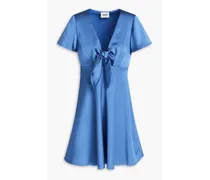 Knotted crepe-satin mini dress - Blue