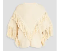 Fringed ribbed cotton sweater - White