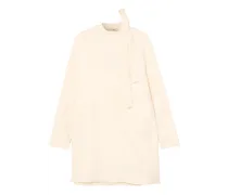 Pussy-bow wool and silk-blend grain de poudre mini dress - White