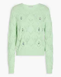 Autumn Cashmere Embroidered pointelle-knit cotton sweater - Green Green