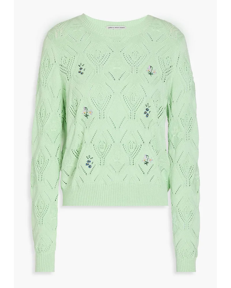 Autumn Cashmere Embroidered pointelle-knit cotton sweater - Green Green