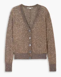 Stella McCartney Tie-detailed sequined metallic knitted cardigan - Neutral Neutral