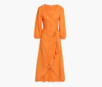 Linsay ruffled cotton-voile midi wrap dress - Orange