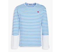 Appliquéd striped cotton-jersey T-shirt - Blue