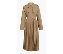 Belted pleated gabardine trench coat - Neutral