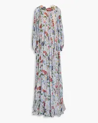 Oscar de la Renta Embroidered floral-print chiffon maxi dress - Blue Blue