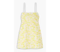 Clementine embroidered cotton-voile mini dress - Yellow