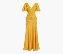 Tamara wrap-effect metallic georgette gown - Yellow