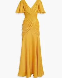 THEIA Tamara wrap-effect metallic georgette gown - Yellow Yellow