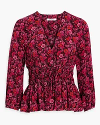 Derek Lam Gathered floral-print crepe de chine top - Red Red