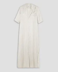 Le Kasha 1918 Nadine Strittmatter Kymba striped silk midi shirt dress - White White