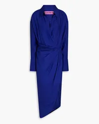 GAUGE81 Wrap-effect gathered silk-satin midi shirt dress - Blue Blue