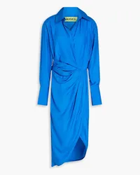 GAUGE81 Wrap-effect gathered silk-satin midi shirt dress - Blue Blue