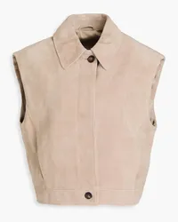 Brunello Cucinelli Bead-embellished nubuck vest - Neutral Neutral