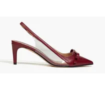 Bow-embellished leather and PVC slingback pumps - Burgundy