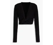 Noue twist-front bouclé-knit cotton-blend sweater - Black