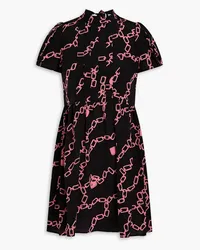 RED Valentino Pintucked printed silk crepe de chine mini dress - Black Black