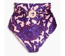 Tiggy embellished paisley-print high-rise bikini briefs - Purple