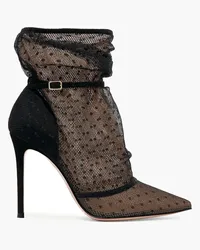 Gianvito Rossi 105 polka-dot tulle and suede ankle boots - Black Black