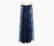 Cape-effect glittered tulle gown - Blue