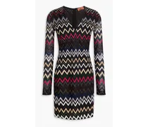 Metallic crochet-knit mini dress - Black