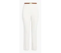Cotton-blend twill straight-leg pants - White