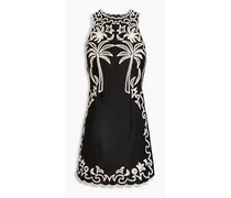 Embroidered cotton-twill mini dress - Black