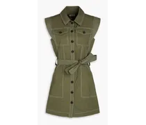 Claudie Pierlot Topstitched cotton mini shirt dress - Green Green