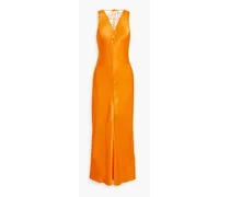 Lace-up satin-jacquard maxi dress - Yellow